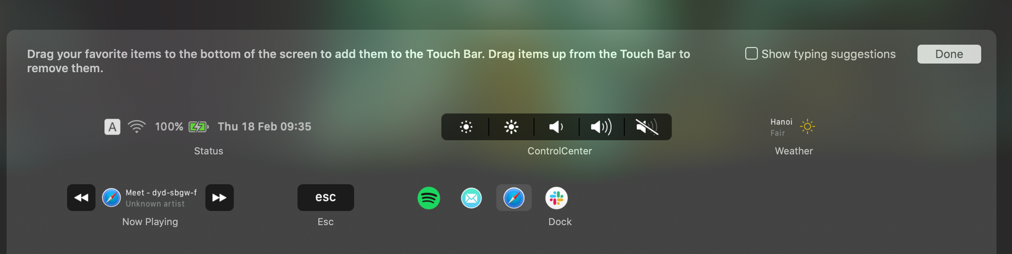 Pock's Customize Touch Bar
